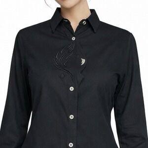 LONGHORN Niver Western Wear Vintage Black Shirt Womens M USA Metal Buttons